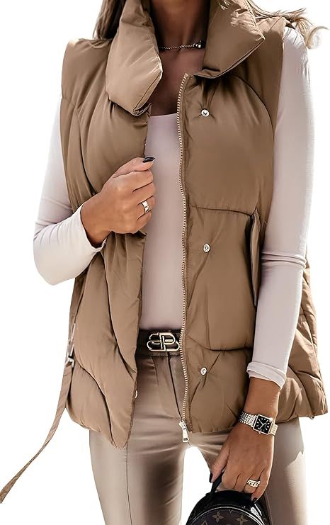 Imily Bela Womens Quilted Vest Zip Up Casual Stand Collar Lightweight Winter Outerwear Jacket | Amazon (US)