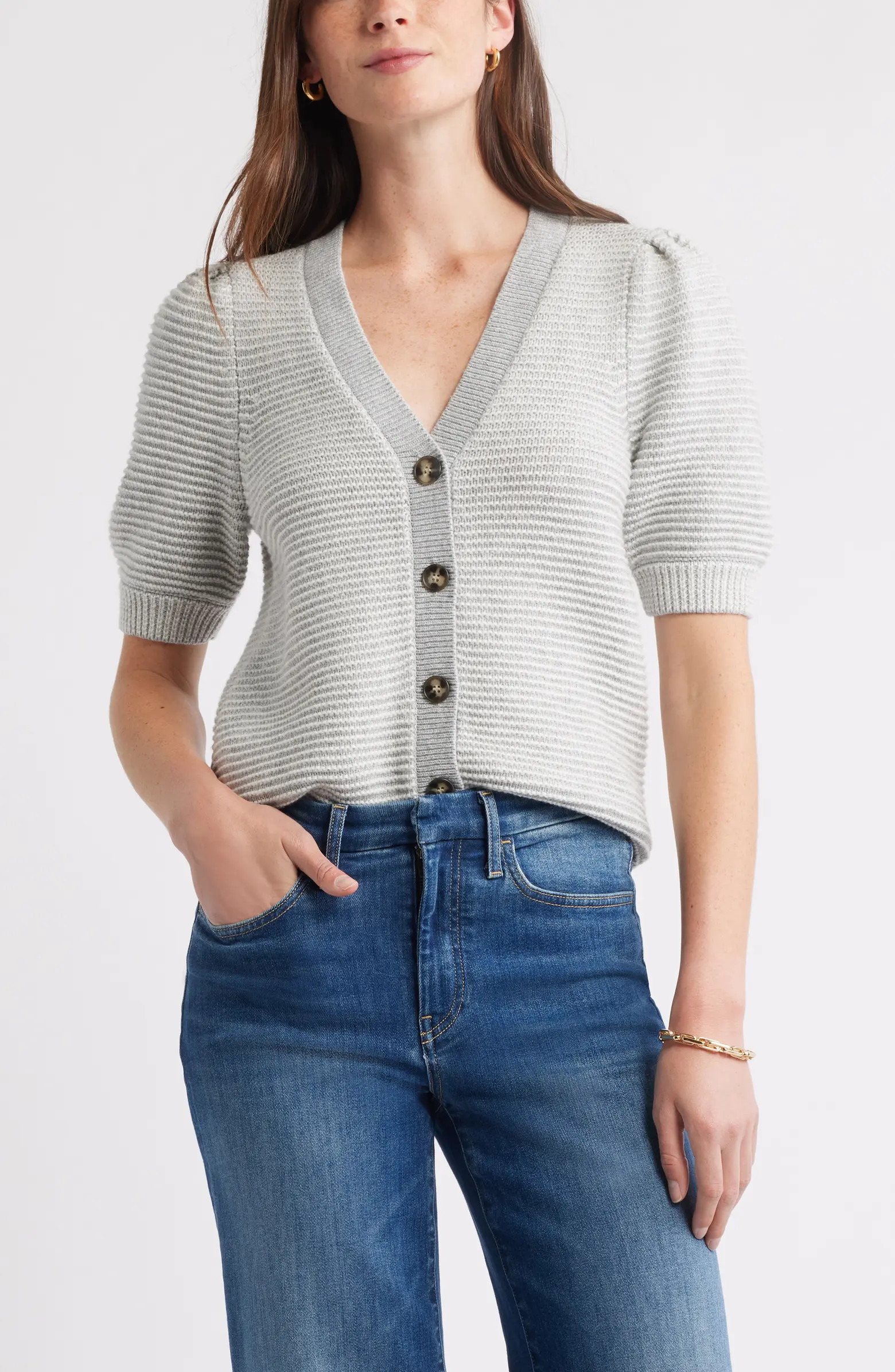 Links Puff Sleeve Wool Blend Cardigan | Nordstrom