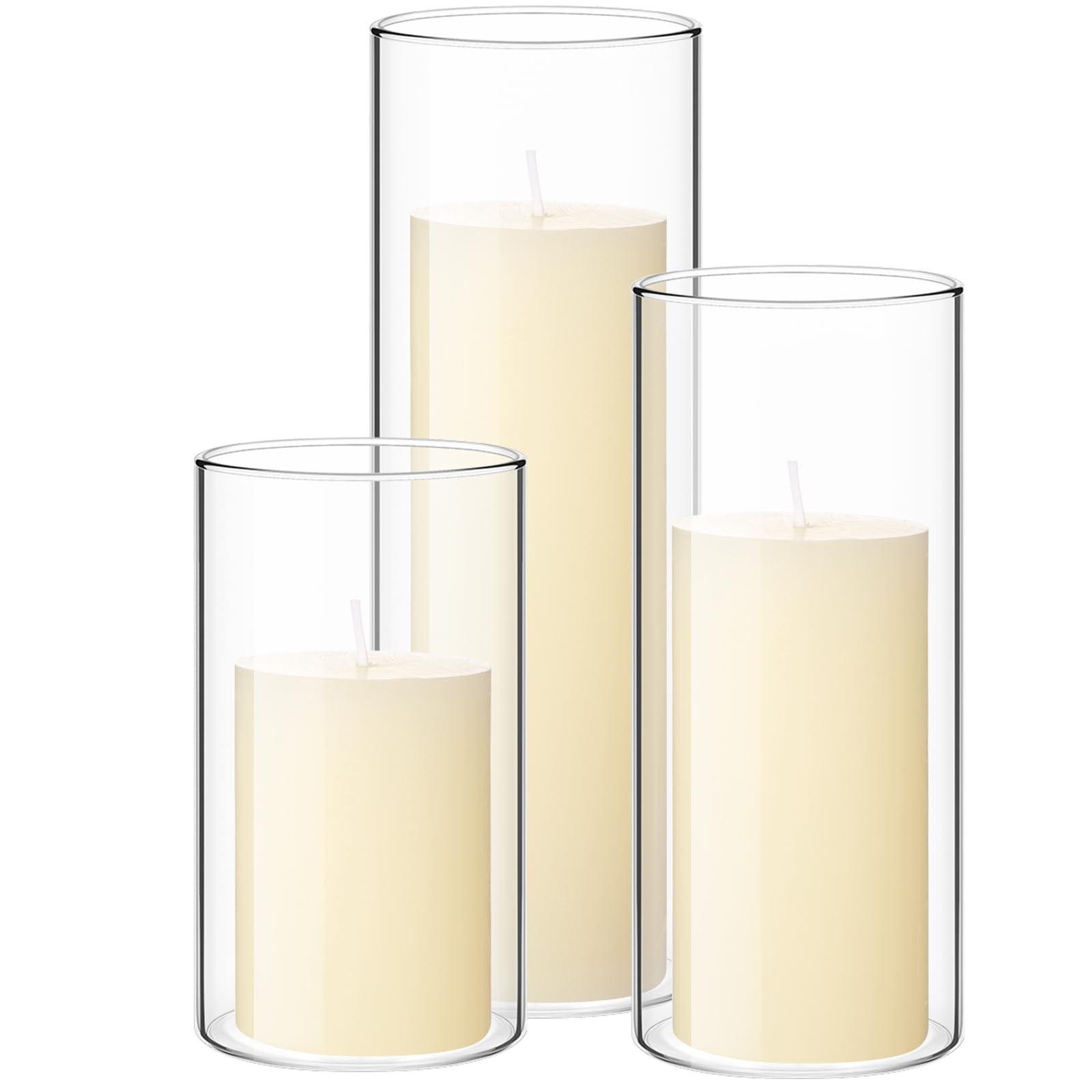Shihanee Set of 3 Pillar Candles and 3 Glass Cylinder Candle Vases Holders Clear Pillar Jars for ... | Amazon (US)