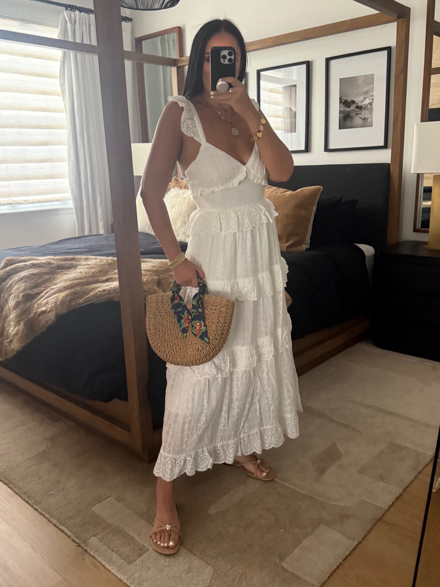 AQUA Eyelet Tie Back Maxi Dress