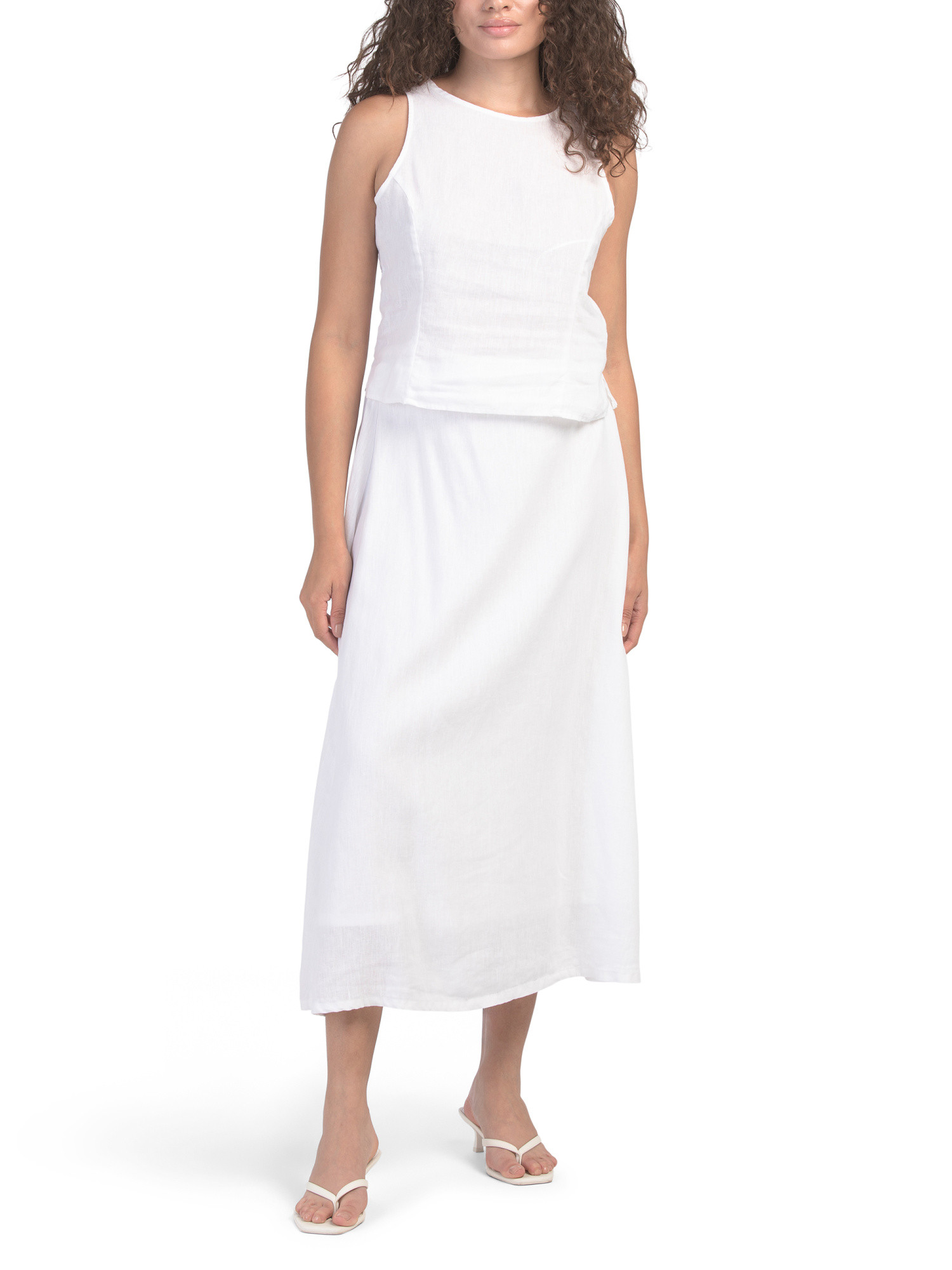 Linen Solid Smocked Back Tank Top And Skirt Set | TJ Maxx