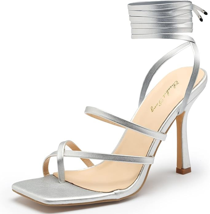 Elisabet Tang Women Sexy Strappy Heeled Sandals,4 inch/10cm Lace Up Square Open Toe Heels Stilett... | Amazon (US)