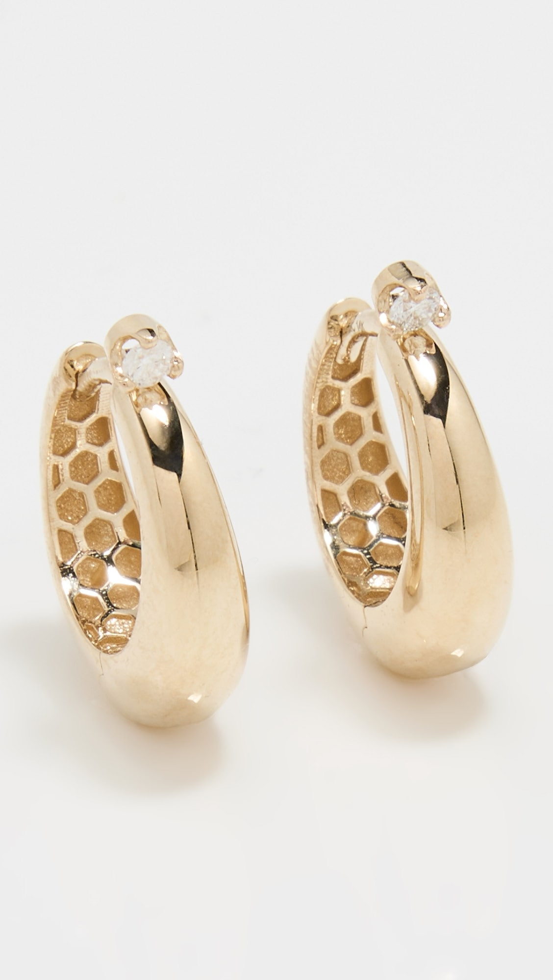 14k Gold Tapered Hinged Diamond Hoops | Shopbop