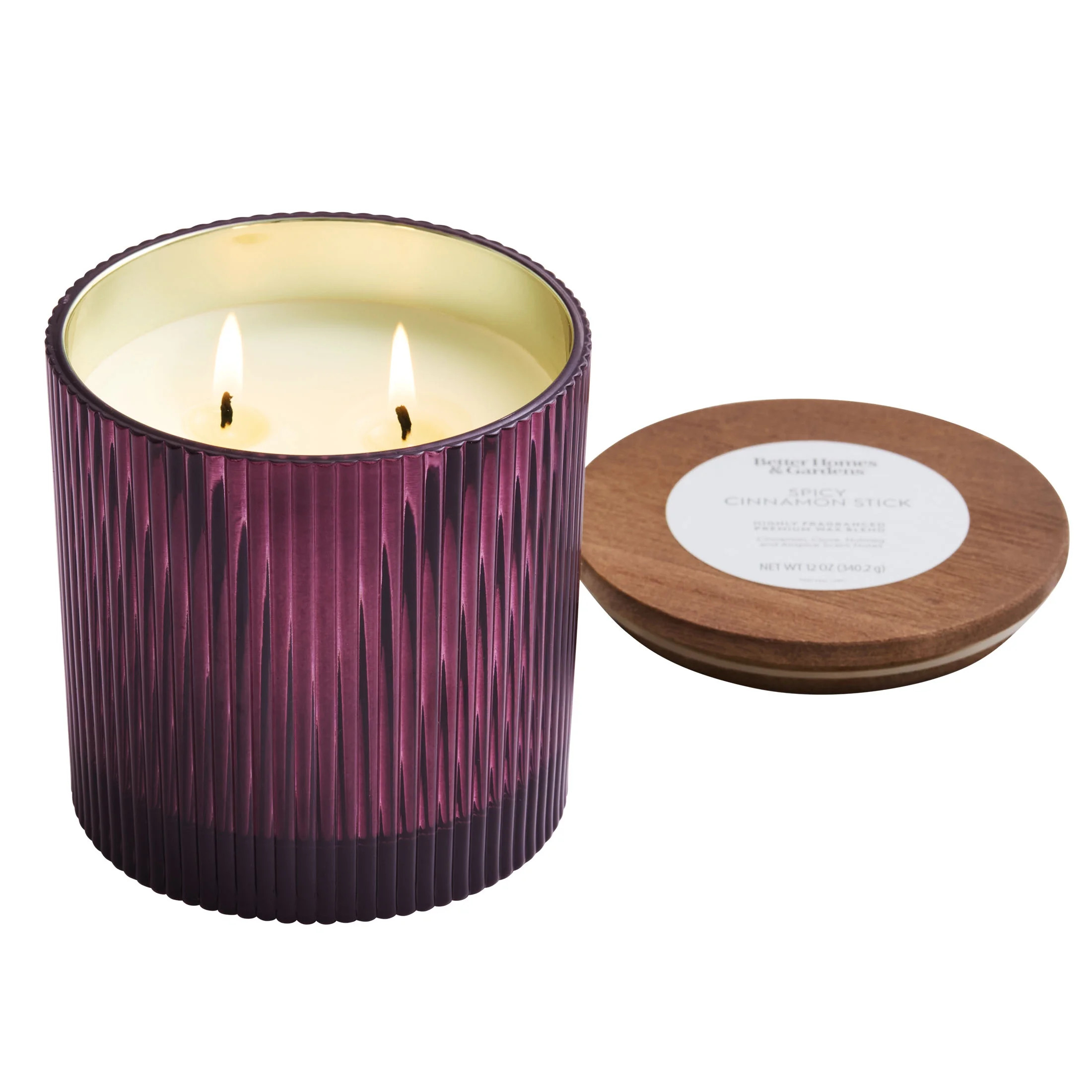 Better Homes & Gardens Spicy Cinnamon Stick Scented 2 Cotton Wicks Ribbed Mercury Glass Jar Candl... | Walmart (US)