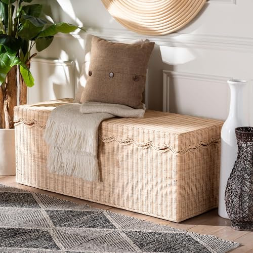 bali & pari Damita Scallop Natural Rattan Chest with Lift-top Lid – Coastal Boho Style Storage Bench for Bedroom, Entryway, or Living Room Organization | Amazon (US)