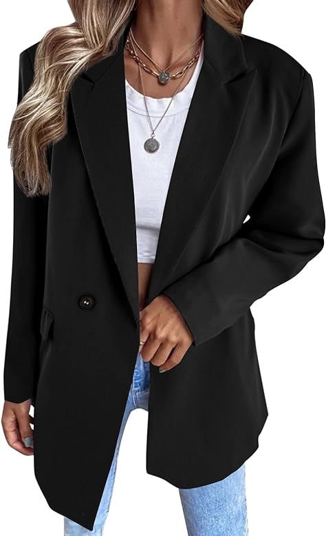 Valpweet Womens Oversized Blazers Casual Open Front Long Sleeve Lapel Solid Color Button Work Off... | Amazon (US)