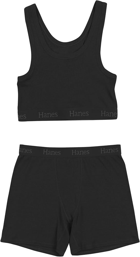 Hanes Women's Originals SuperSoft Comfywear 2 Piece Lounge Crop Top & Boxer Shorts Loungewear Set | Amazon (US)