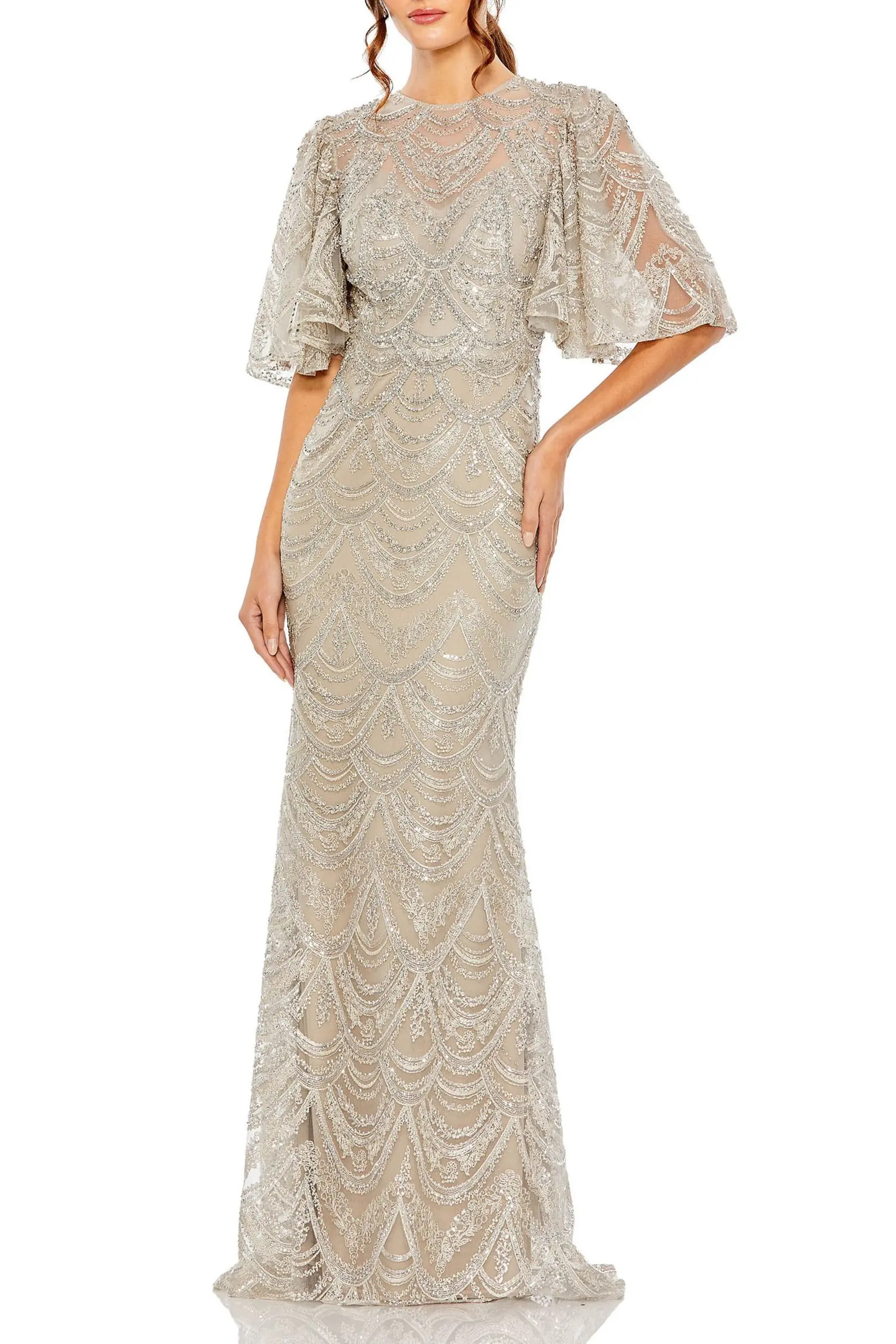 Flutter Sleeve High Neck Gown (Women) | Nordstrom | Nordstrom
