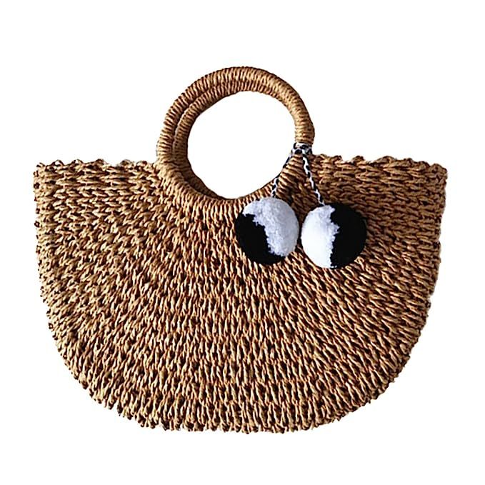Hand-woven Straw Large Hobo Bag for Women Round Handle Ring Toto Retro Summer Beach | Amazon (US)