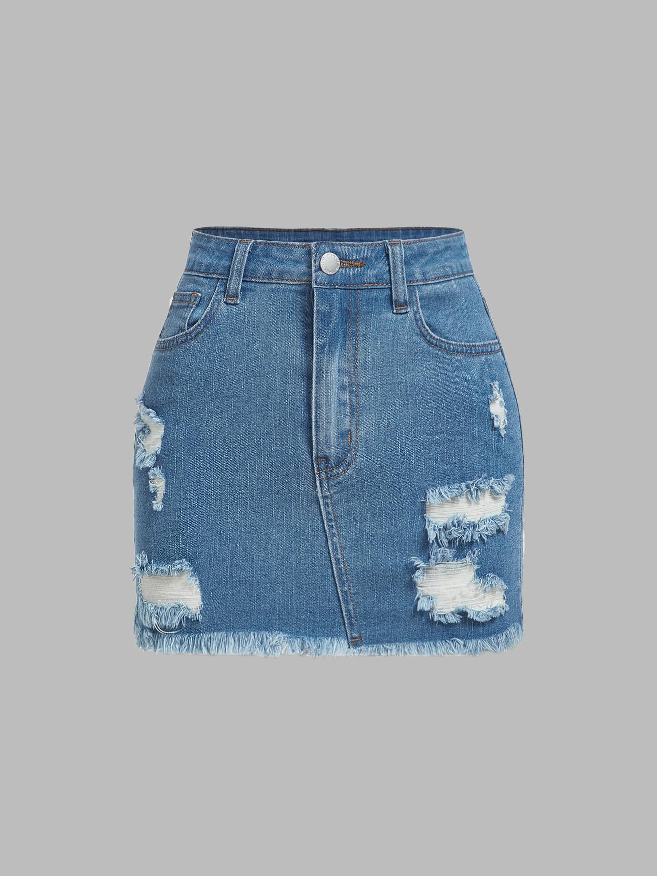 SHEIN EZwear Plus Ripped Raw Cut Denim Skirt | SHEIN USA | SHEIN