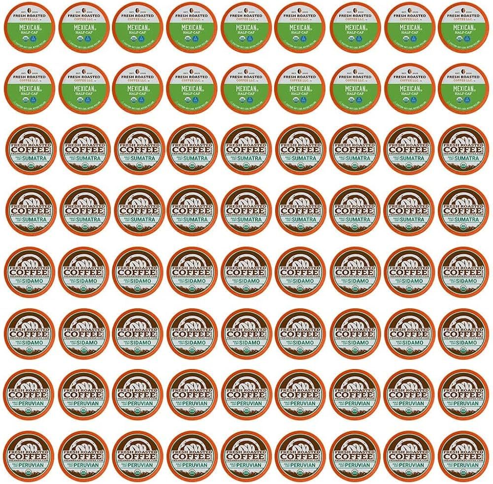 Fresh Roasted Coffee, Organic Half-Caf Variety Pack | 72 Pods for K Cup Brewers | Amazon (US)