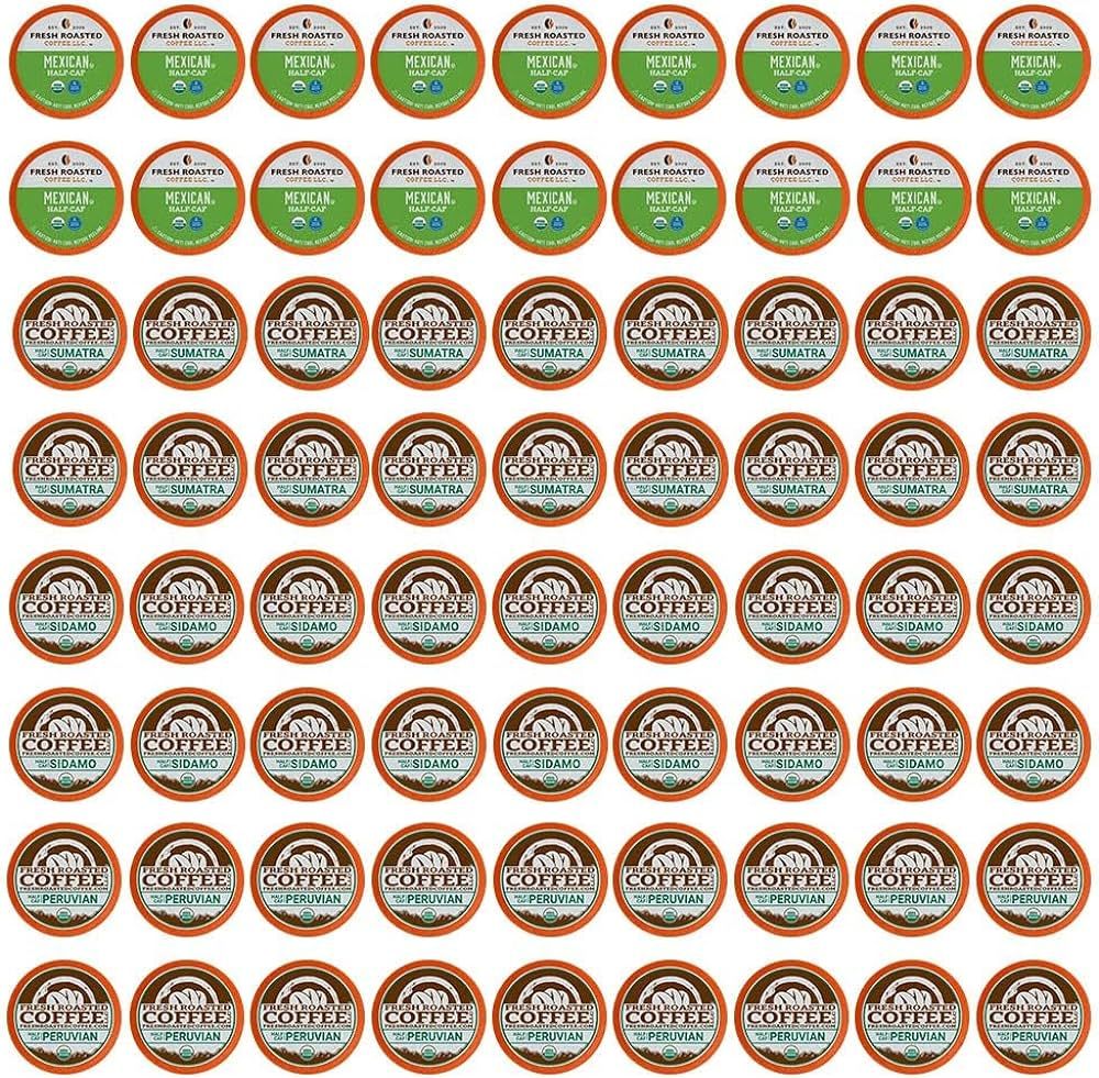 Fresh Roasted Coffee, Organic Half-Caf Variety Pack | 72 Pods for K Cup Brewers | Amazon (US)