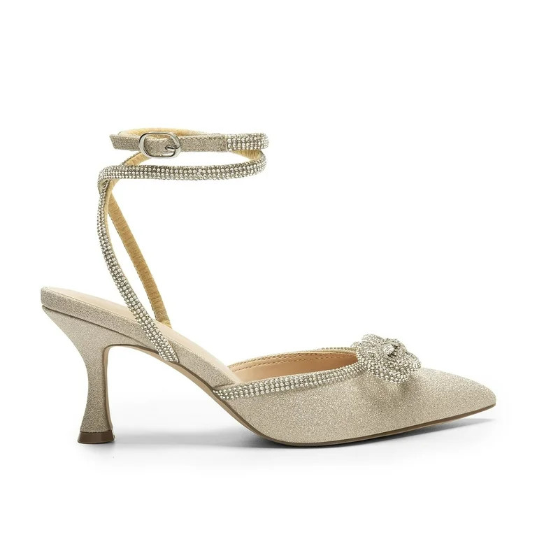 DREAM PAIRS Kitten Heels Rhinestone Bow Ankle Strap Stiletto Pointed Closed Toe Heels for Women P... | Walmart (US)