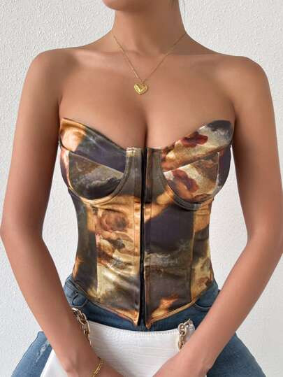 Figure Graphic Criss Cross Tie Back Bustier Tube Top | SHEIN