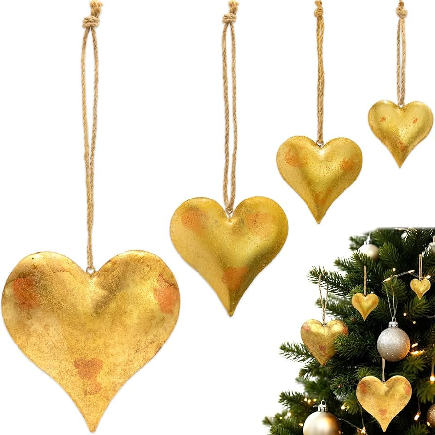 Valentine's Day Decorations, Set of 4 Christmas Bells for Decoration, Metal Heart Decorative Bell... | Amazon (US)