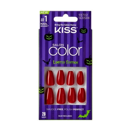 KISS Salon Color Press On Nails I Love PSL Red Medium Coffin 24 Count | Walmart (US)