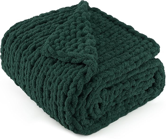 Chunky Knit Throw Blanket 60"X 80", 100% Handmade with Soft Chenille Yarn, 4.4lbs Thick Cable Kni... | Amazon (US)