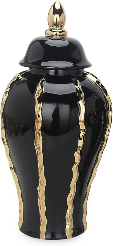 HASMI Ceramic Ginger Jar with Lid, Gold line Vase Home Decor for Living Kitchen Decoration Office... | Amazon (US)