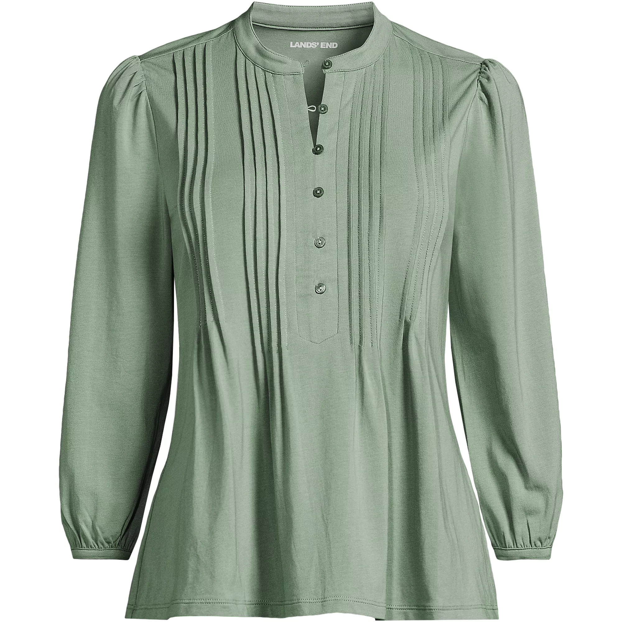 Women's Lightweight Jersey Button Pintuck Top | Lands' End (US)