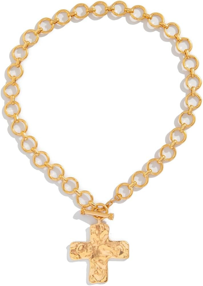 ZMANYIJEW Big Cross Necklace Chunky Statement Gold Cross Pendant Necklace Bold Hammered Cross Nec... | Amazon (US)