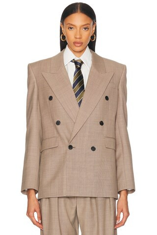 Saint Laurent Double Breasted Blazer in Taupe Beige - Taupe. Size 36 (also in 38). | FWRD 