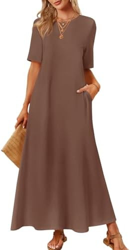 MEROKEETY Summer Spring Maxi Dresses for Women 2026 Beach Vacation Casual Short Sleeve Long T Shi... | Amazon (US)