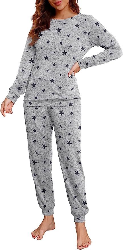 PrinStory Womens Pajama Set Long Sleeve Sleepwear Nightwear Soft Pjs Lounge Sets With Pockets Bla... | Amazon (US)