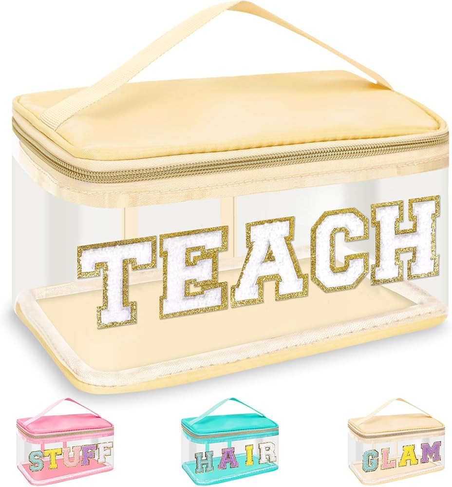 Teacher Appreciation Gifts Chenille Letter Clear Makeup Bag TEACH Pouch, Preppy Patch Makeup Bag ... | Amazon (US)