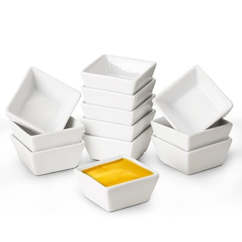 Meideal Porcelain Dipping Bowls Set, 12 Pack Ceramic Soy Sauce Dish, 2 Oz White Small Dip Bowl, Mini Serving Bowl for Side Dishes, Ketchup, Appetizer, Soy, Sushi, BBQ, Party, Condiment (Square) | Amazon (US)