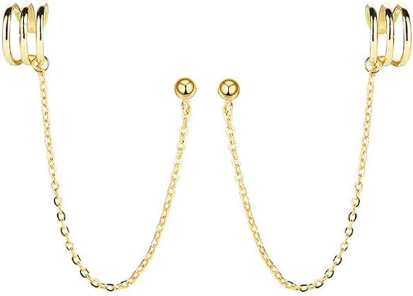 SLUYNZ 925 Sterling Silver Cuff Earrings Chain for Women Crawler Earrings Studs | Amazon (US)