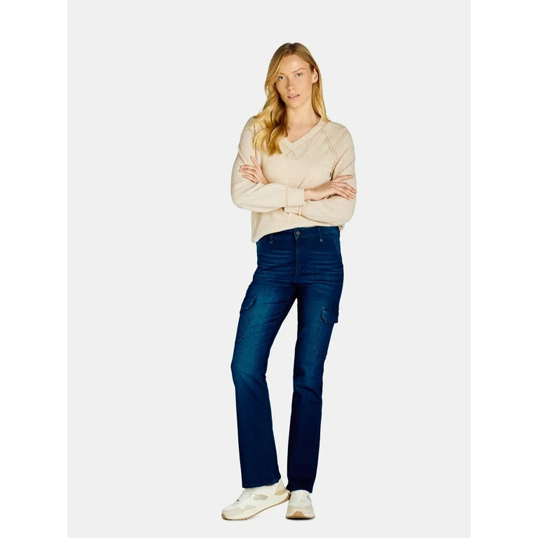 Time and Tru Women's High Rise Cargo Flare Jean, 30", 32", 34" Inseams, Sizes 2-20 | Walmart (US)
