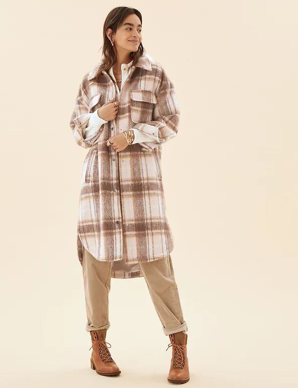 New     Per Una  Checked Relaxed Longline Shacket with Wool  Product code: T534237U | Marks & Spencer (UK)