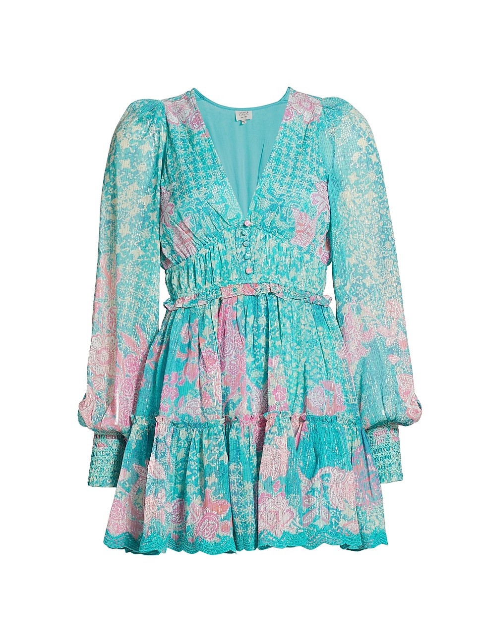 Floral Long-Sleeve Georgette Mini Dress | Saks Fifth Avenue