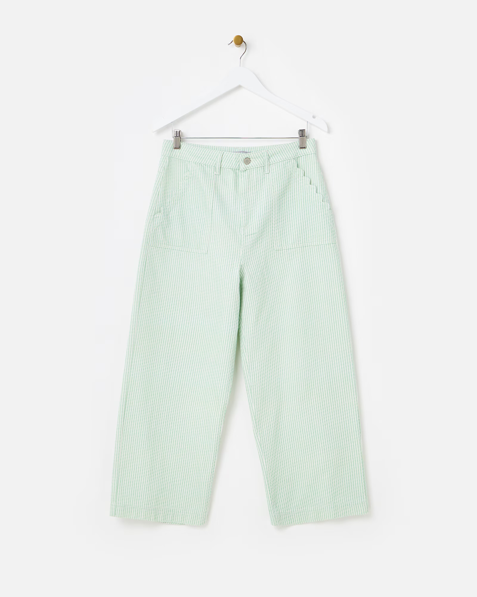 Green & White Striped Scalloped Pocket Cropped Wide Leg Jeans | Oliver Bonas | Oliver Bonas (Global)