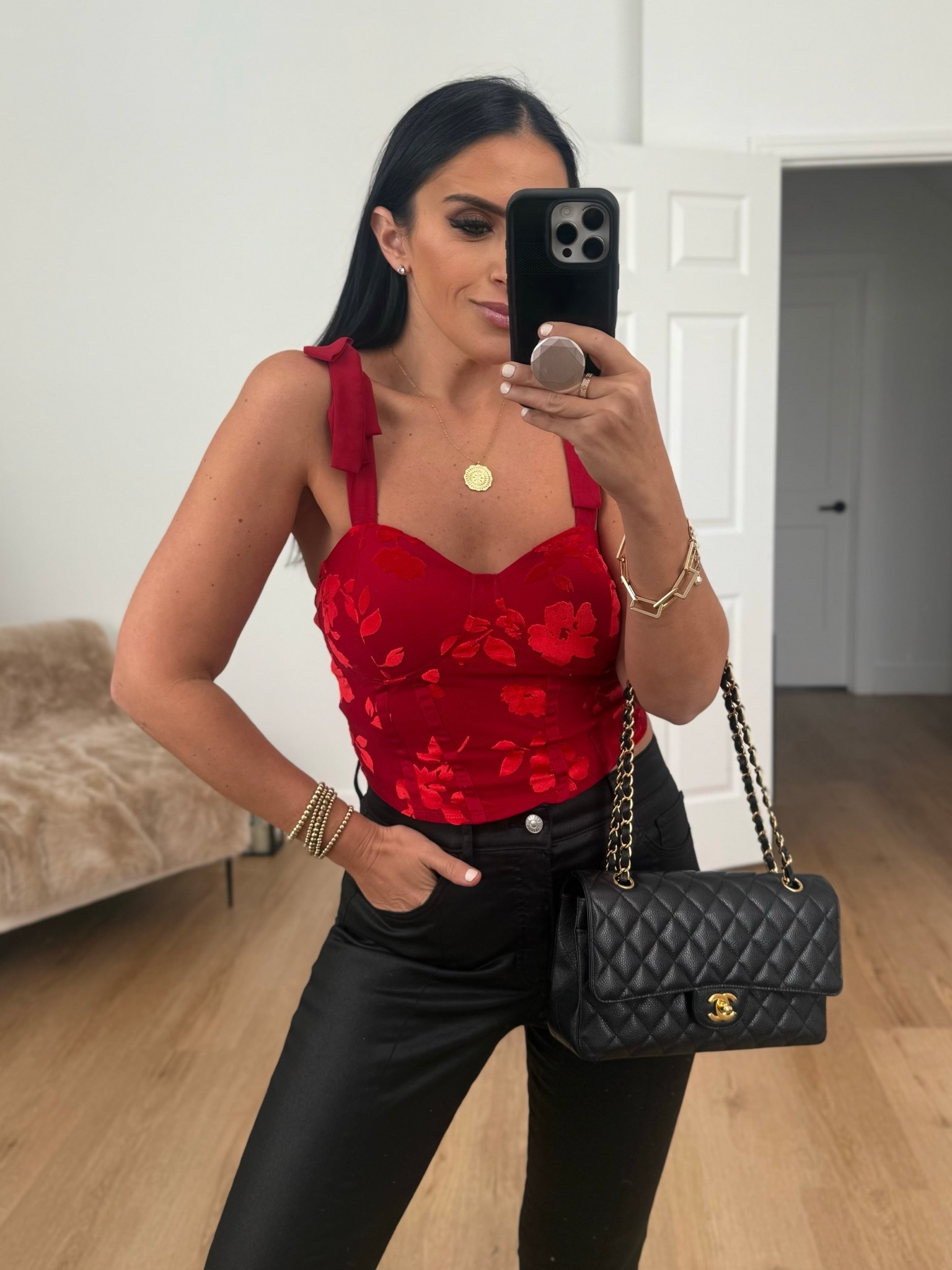 Madden NYC Women’s Burnout Velvet Corset Top with Tie Straps wearing size medium only $14