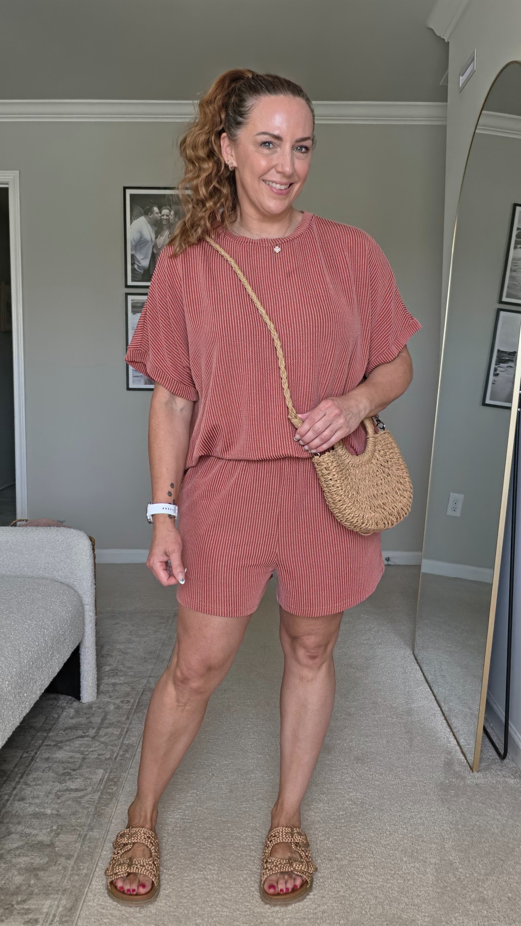 Stay cool and comfortable in this mauve textured short set featuring a unique wavy pattern. It is lightweight enough for warm days and pairs perfectly with your favorite woven accessories.#amazonfinds #summeroutfit #casualstyle #beachchic

#LTKSeasonal #LTKOver40 #LTKootd