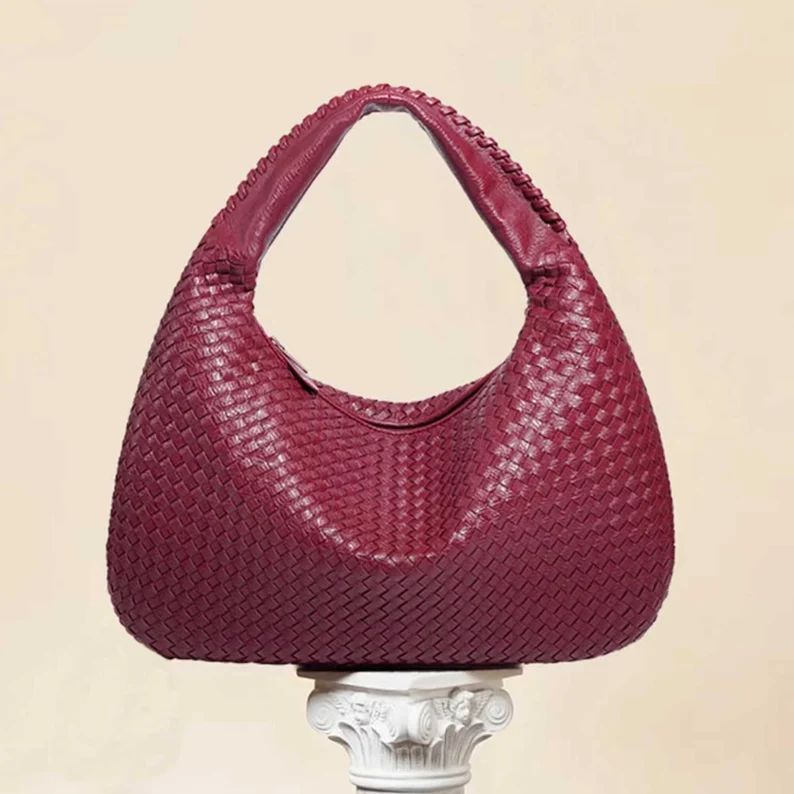 Handwoven Leather Dumpling Bag, Kont Woven Bag, Fashion Vegan Leather Shoulder Bag, Solid Color W... | Etsy (AU)