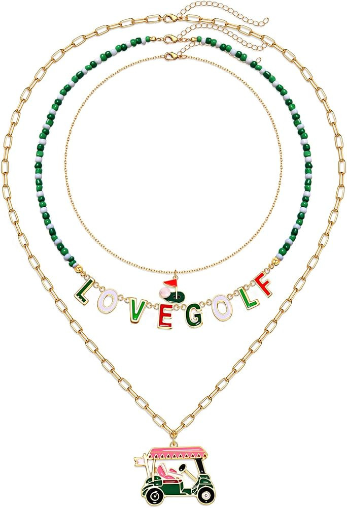 Game Day Necklace for Women Beaded Football Choker Necklace Layered Link Chain Necklaces Sport Te... | Amazon (US)