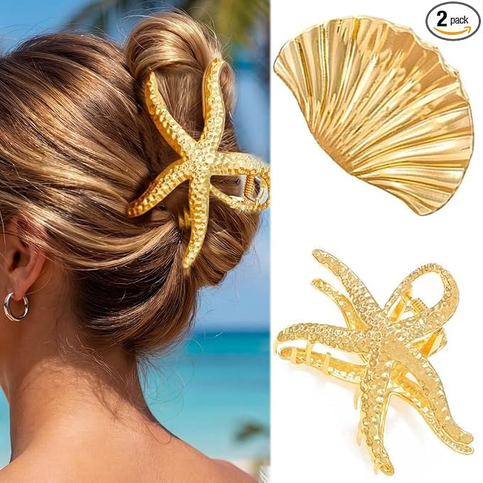 Kilshye Starfish Hair Claw Clips Gold Metal Shell Hair Clips Seashell Hair Accessories for Women ... | Amazon (US)