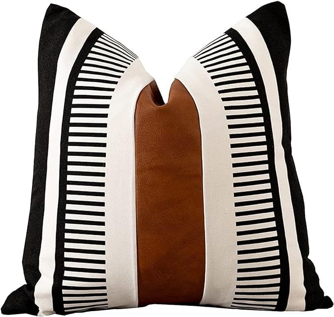 Vfuty Farmhouse Throw Pillow Covers for Couch Sofa Decorative Faux Leather Square Cushion Cover T... | Amazon (US)