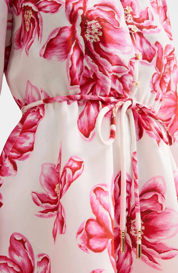 Annalise Tie Waist Long Sleeve Linen Blend Minidress | Nordstrom