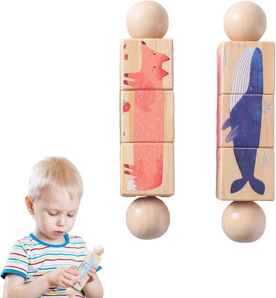 Promise Babe Wooden Animal Puzzle Toy for Toddlers 1-3, Rotating Spin Twist Blocks Set of 2, Lear... | Amazon (US)