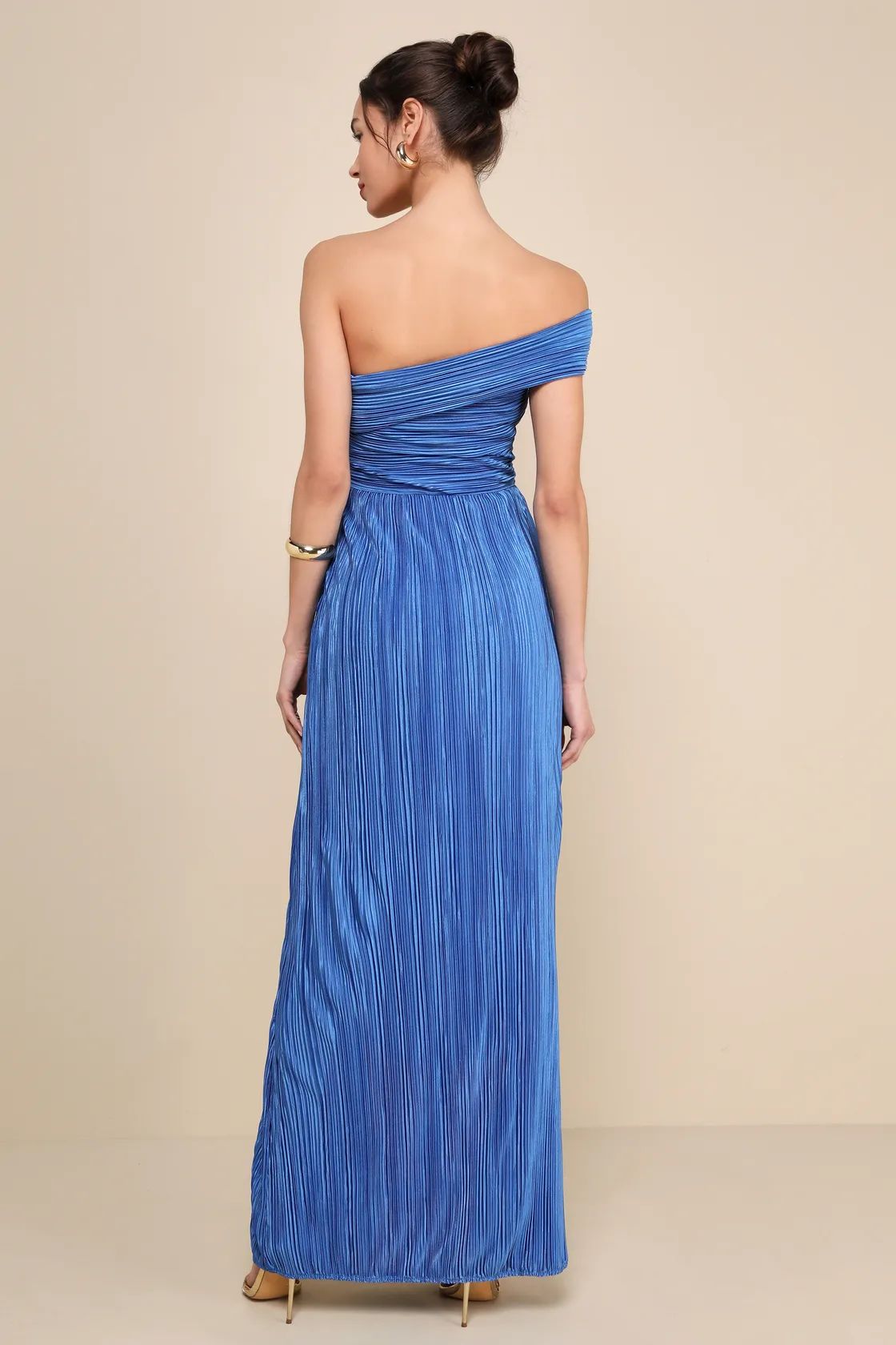 Poised Performance Blue Plisse One-Shoulder Maxi Dress | Lulus