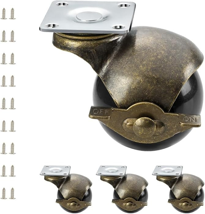 2" Vintage Brass Solid Caster Wheels with Brake 4-Pack, 360\u00b0 Swivel | Amazon (US)