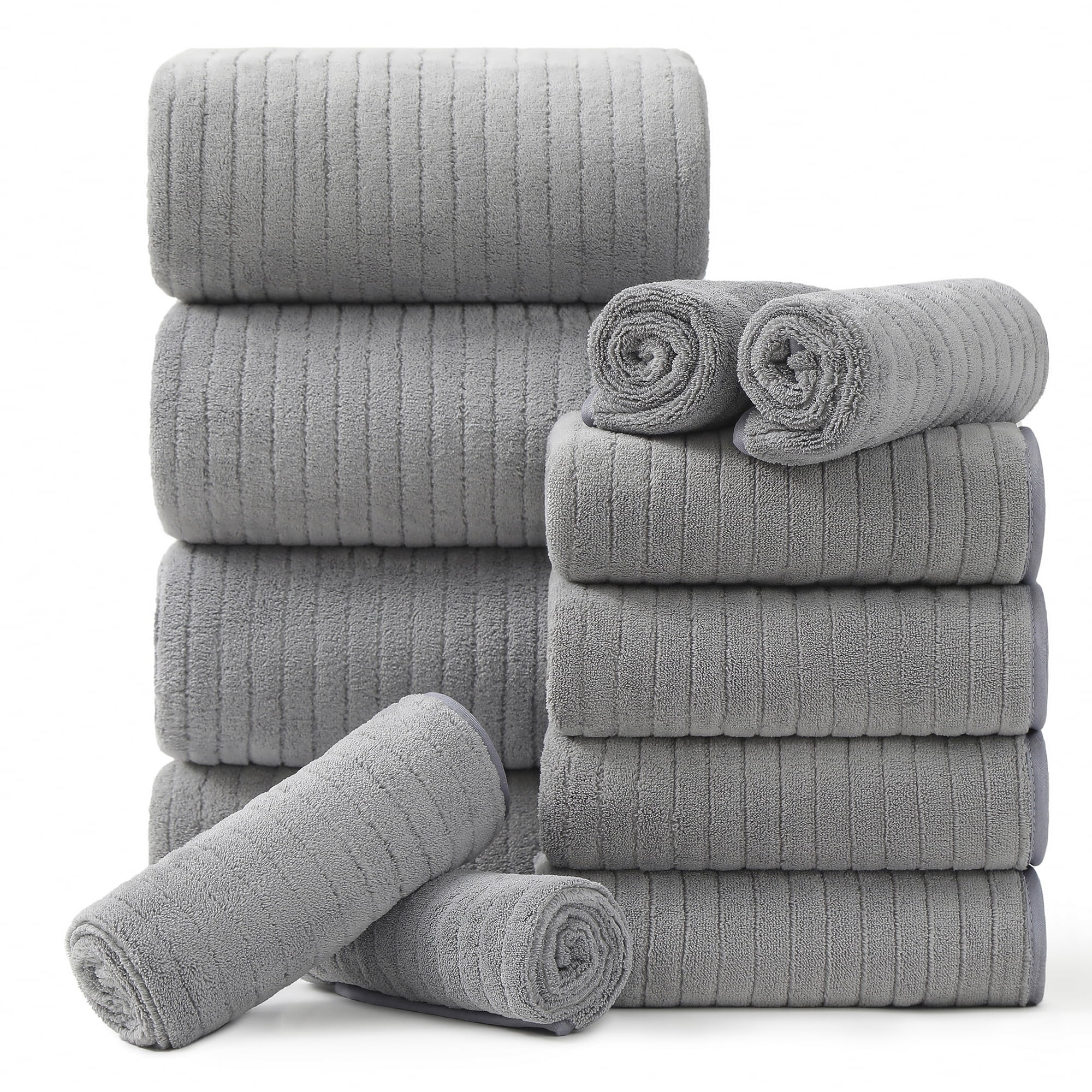 Jessy Home 12 Piece Dark Gray Bath Towel Set for Bathroom-4 Bath Towels,4 Hand Towels,4 Washcloth... | Walmart (US)