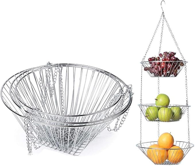 Wire Hanging Basket,3-Tier Stainless Steel Fruit Basket for Home Kitchen Bathroom Restaurants | Amazon (US)