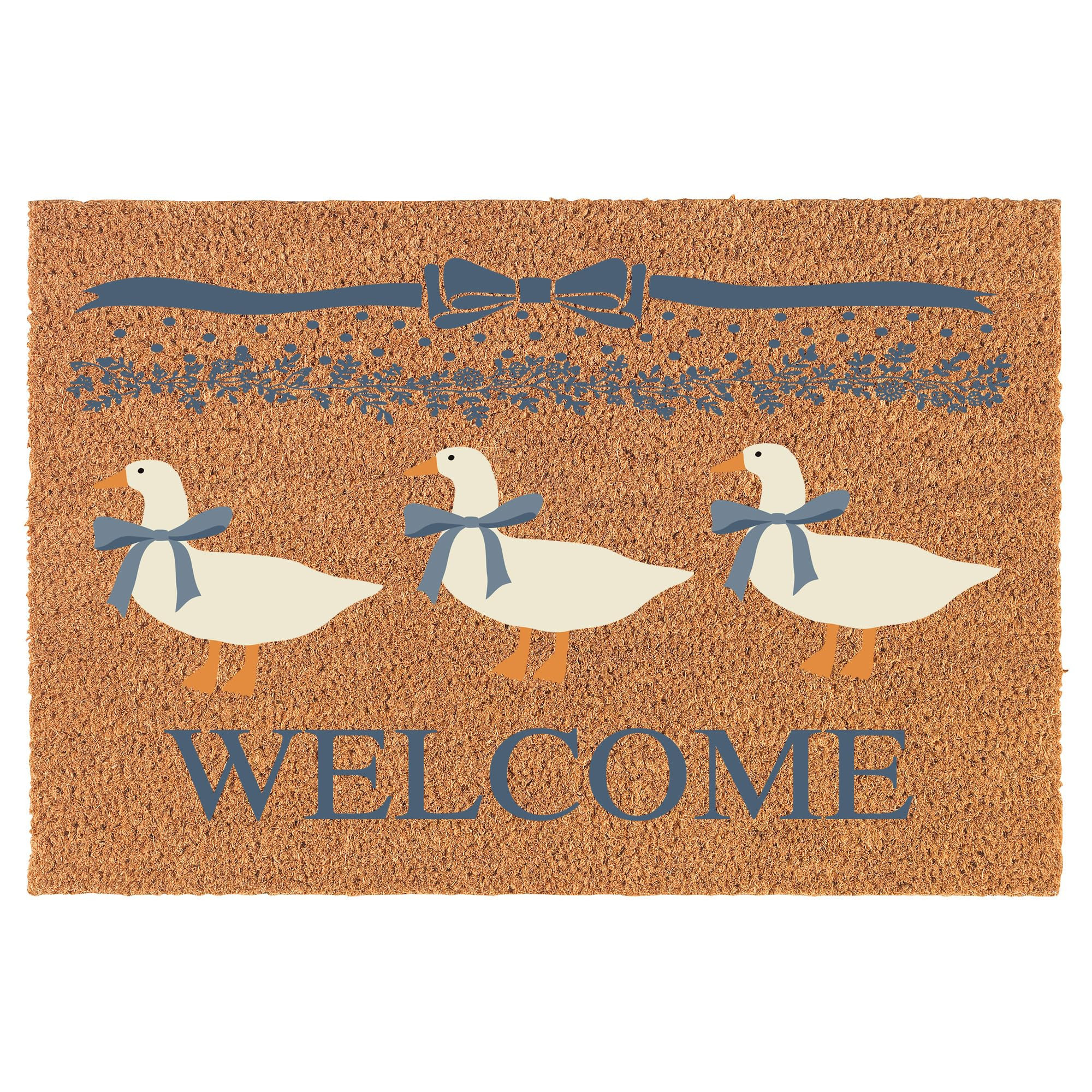 Welcome Doormat Coco Coir Door Mat Gift Welcome Vintage Blue Ribbon Goose White (24" x 16") | Amazon (US)