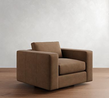 Carmel Wide Arm Leather Swivel Chair | Pottery Barn (US)