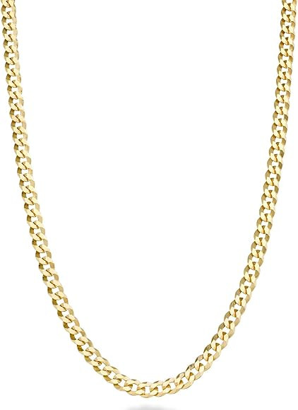 Miabella Italian Solid 18k Gold Over 925 Sterling Silver 3.5mm Diamond Cut Cuban Link Curb Chain ... | Amazon (US)