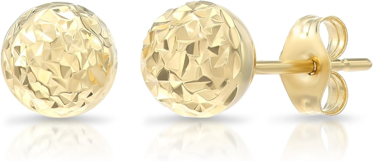 14k Yellow Gold Diamond-cut Ball Stud Earrings | Amazon (US)